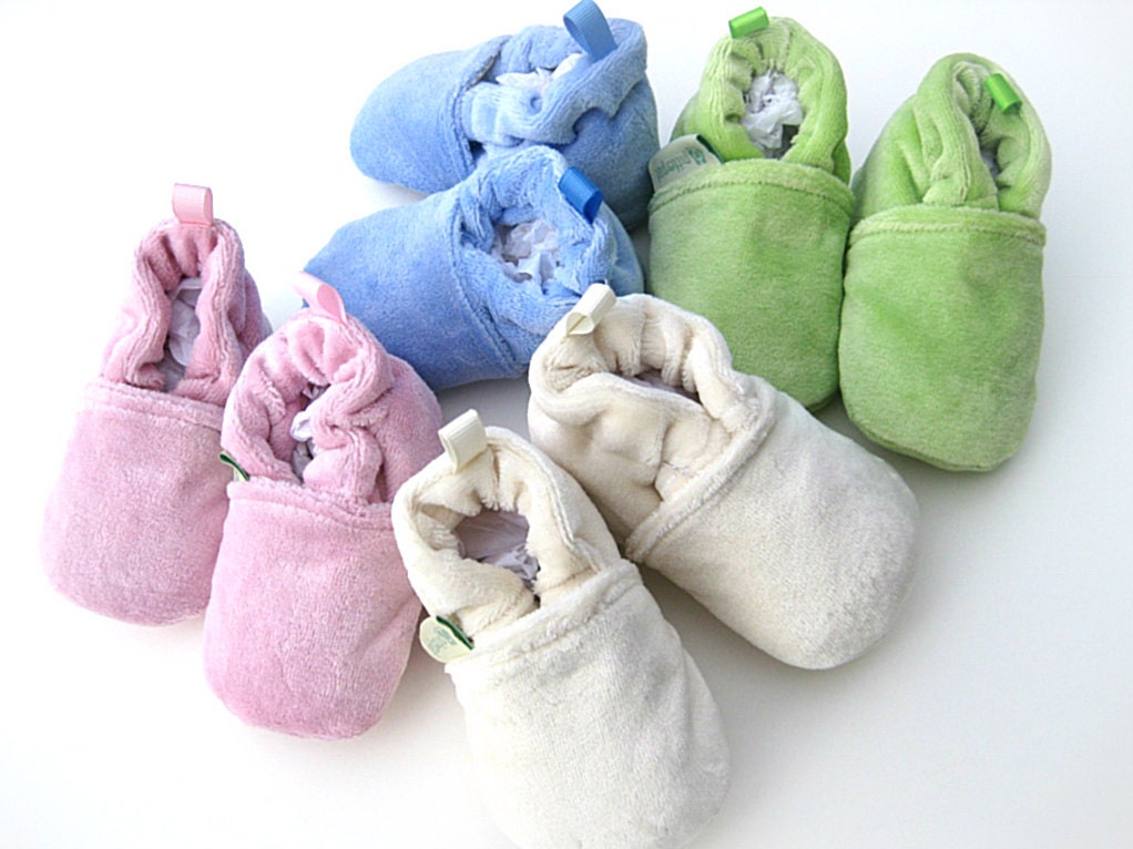 ORGANIC Cotton Bamboo Velour All Fabric Baby Shoes Booties OBV Pink Blue Natural Green Easter Boy Girl Gift