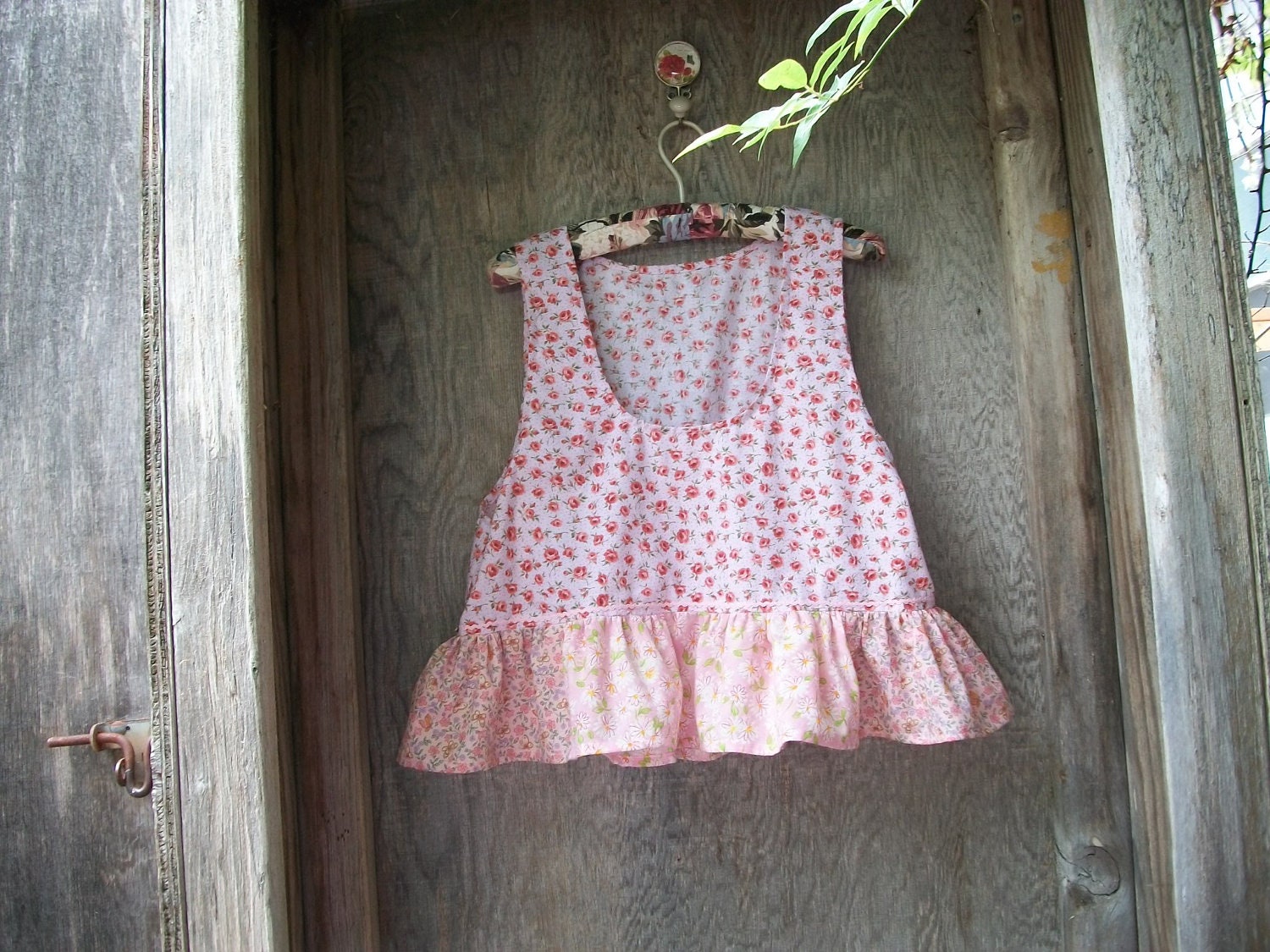Ruffle Crop Top Pink Calico Flowers Baby Doll Style