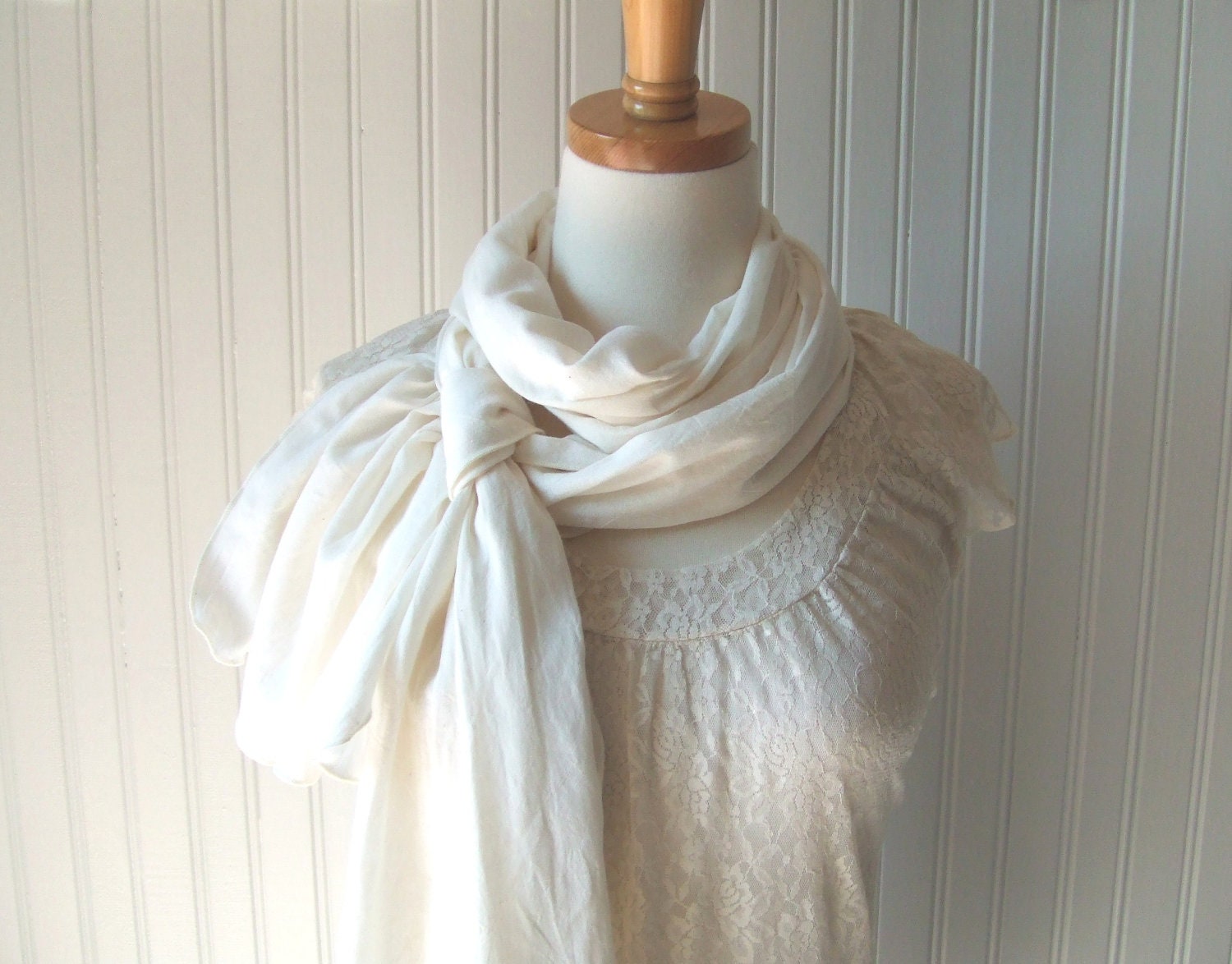 Cotton Gauze Scarf in Antique Pearl - Spring and Summer Fashion - Off White Beige