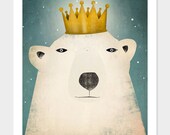 Polar Bear King GRAPHIC ART Illustration 9x12 giclee print SIGNED
