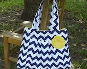 The Navy & Yellow Chevron,  pleated Diaper Bag with yellow  rosetteing