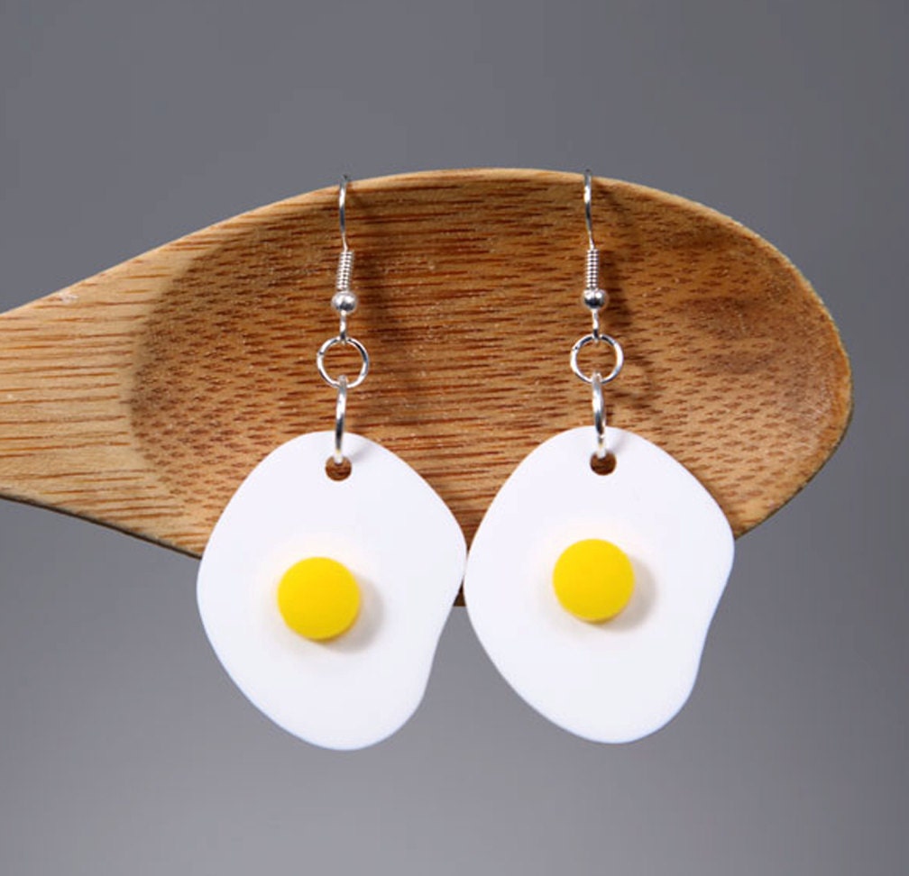 Food Earrings, Acrylic Egg Earrings, Wearable Fake Food