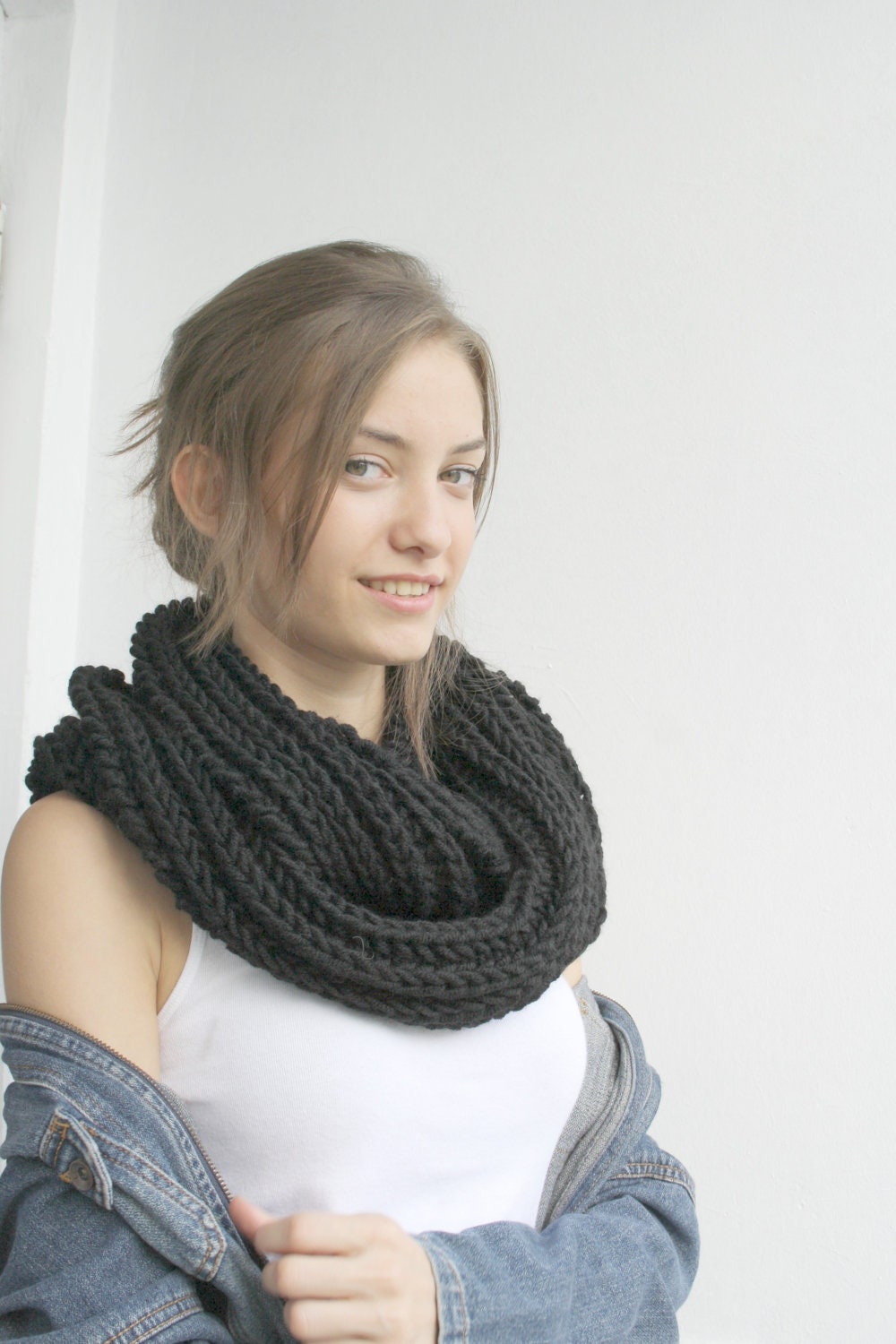 Free Shipping Infinity Loop Scarf Black For Her for women  and Gift under 60 Mothers Day Gift