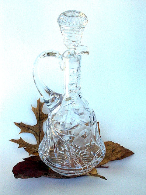 Vintage Lead Crystal Decanter from West Germany. Catherdral Window and Rose pattern. From the Sixties I Take CREDIT CARDS