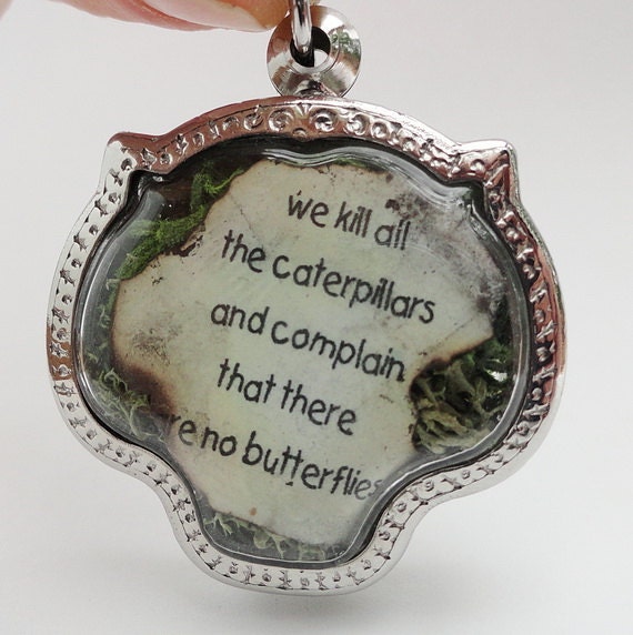 Eco Quote Caterpillars ButterfliesTerrarium Locket Necklace Mini Curio Display Natural World