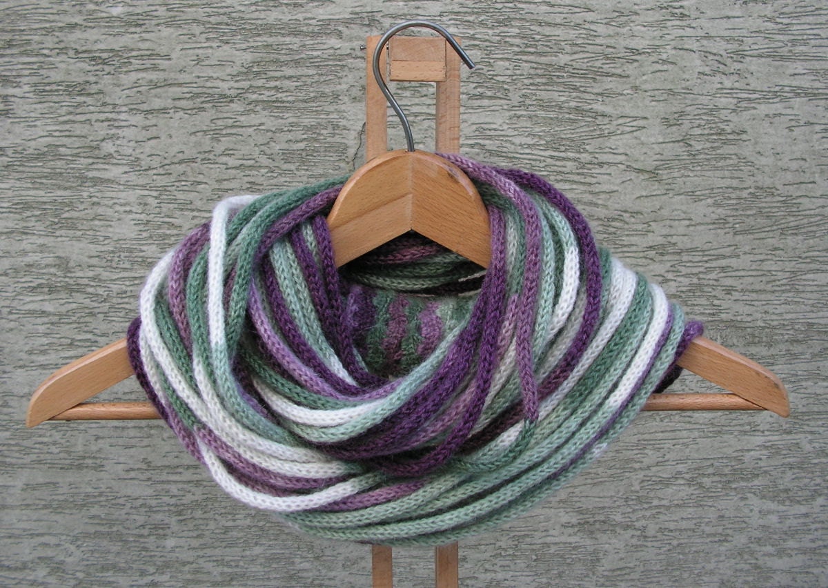 Spring Lilac - infinity knitted necklace loop rope scarf neckwarmer versatile for all seasons