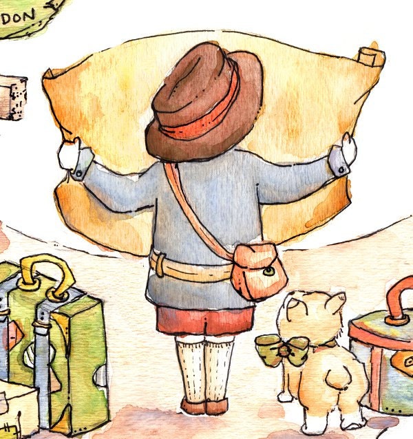 Children Art Print. VINTAGE Traveler at a Crossraods. PRINT 8X10. Nursery Art Home Decor