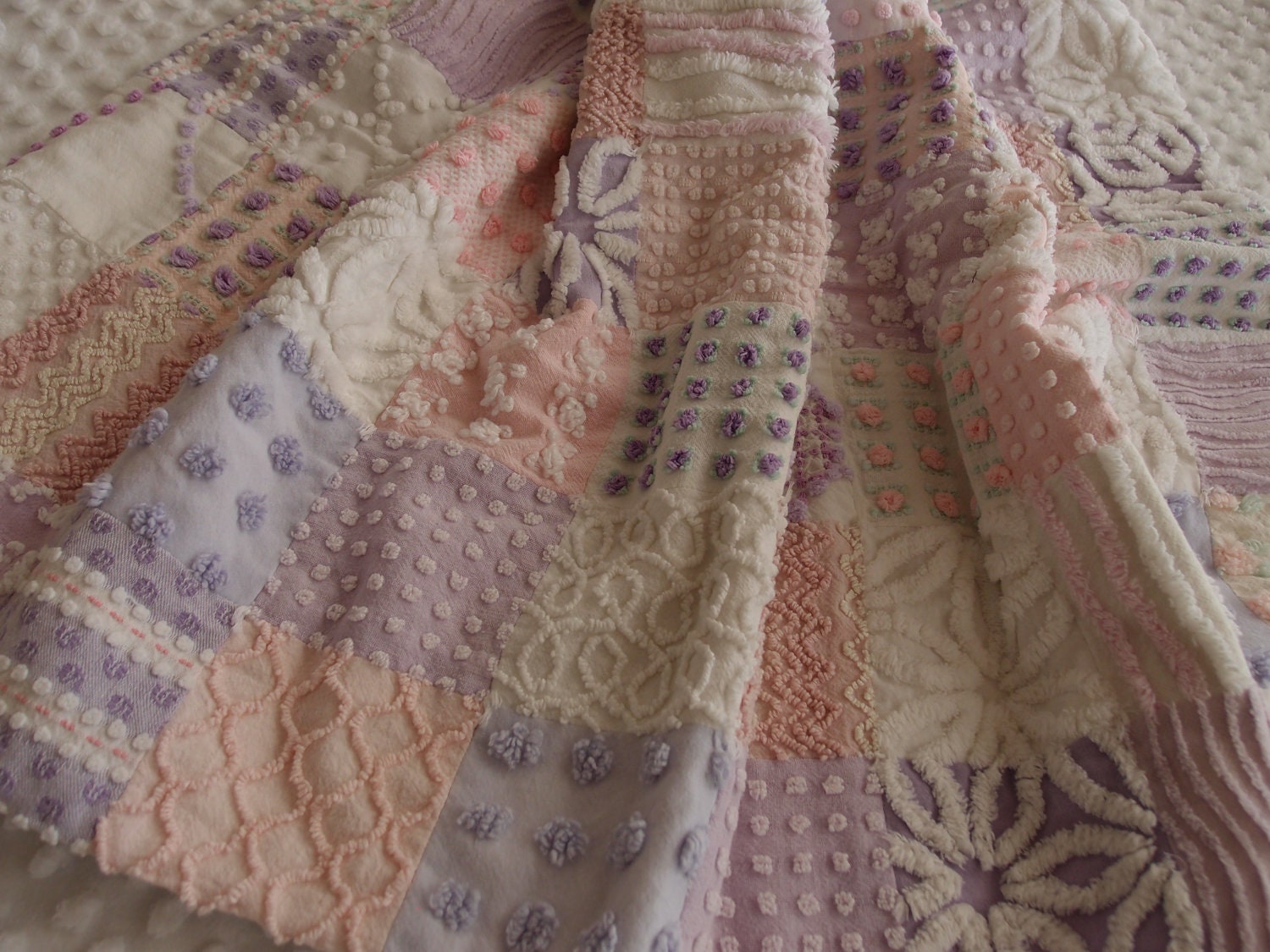 Lavender & Pink Baby Quilt made from Vintage Chenille - 27" x 39"