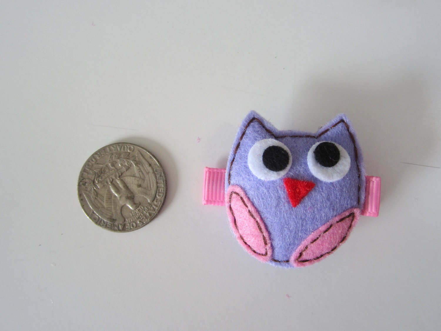 Anniversary Sale special price. Chicaboo puffy OWL hairclippy Lavender & pink felt. style10