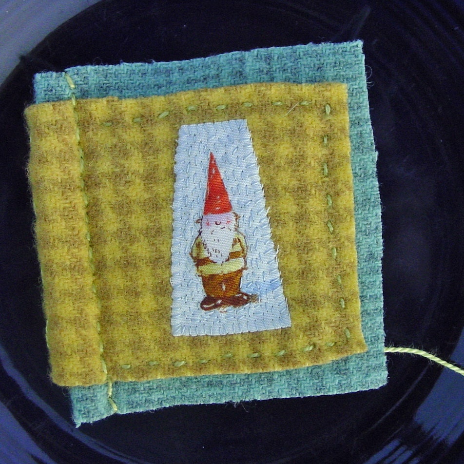 Gnome Needlebook - Four Wool Pages - Handstitched - Heather Ross Gnome Applique