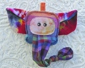 RR Rainbow Wrap Scrap Elephant Plush - Knotted Toy - Hand Dyed Cotton Velveteen - Attachable Toy