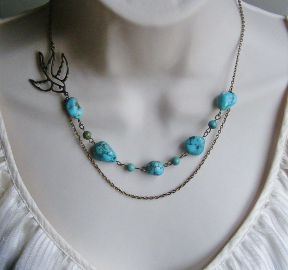 Turquoise Statement Necklace. Statement Jewelry. Sparrow Necklace. Turquoise Jewelry. Layered Necklace