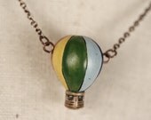 Hot Air Balloon Necklace, Painted Ceramic Pendant, Colorful Red, Blue, Green, Purple and Yellow Jewelry, Rainbow, Copper Chain