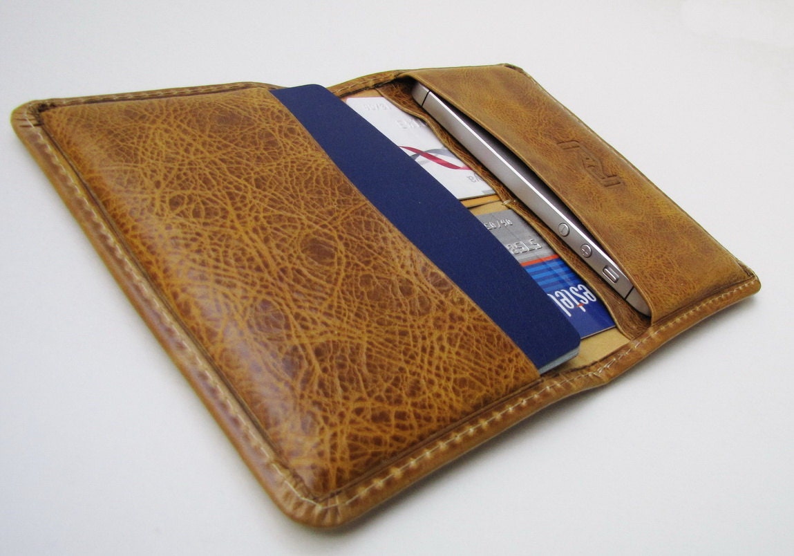 New Arrival -- iPhone 5. Personalized iPhone, Passport & Card Case n Wallet in Premium Selection, Pull-Up Dark Camel, Calfskin