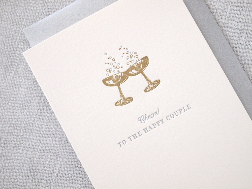Letterpress Cheers Champagne Wedding Greeting Card