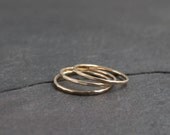 Skinny Gold Bands. Set of 3 Hammered Gold Filled Rings.