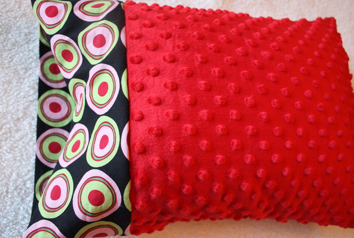Toddler Pillowcase for 12x16- Mandalay Circles and Red Minky Dot- Red Minky Pillowcase- Small Pillowcase