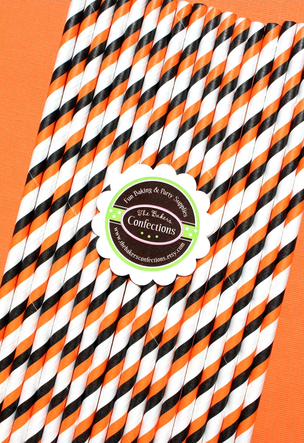 Halloween Paper Straws in Black and Orange Stripes with Printable DIY Flag Toppers (30 count) LIMITED STOCK