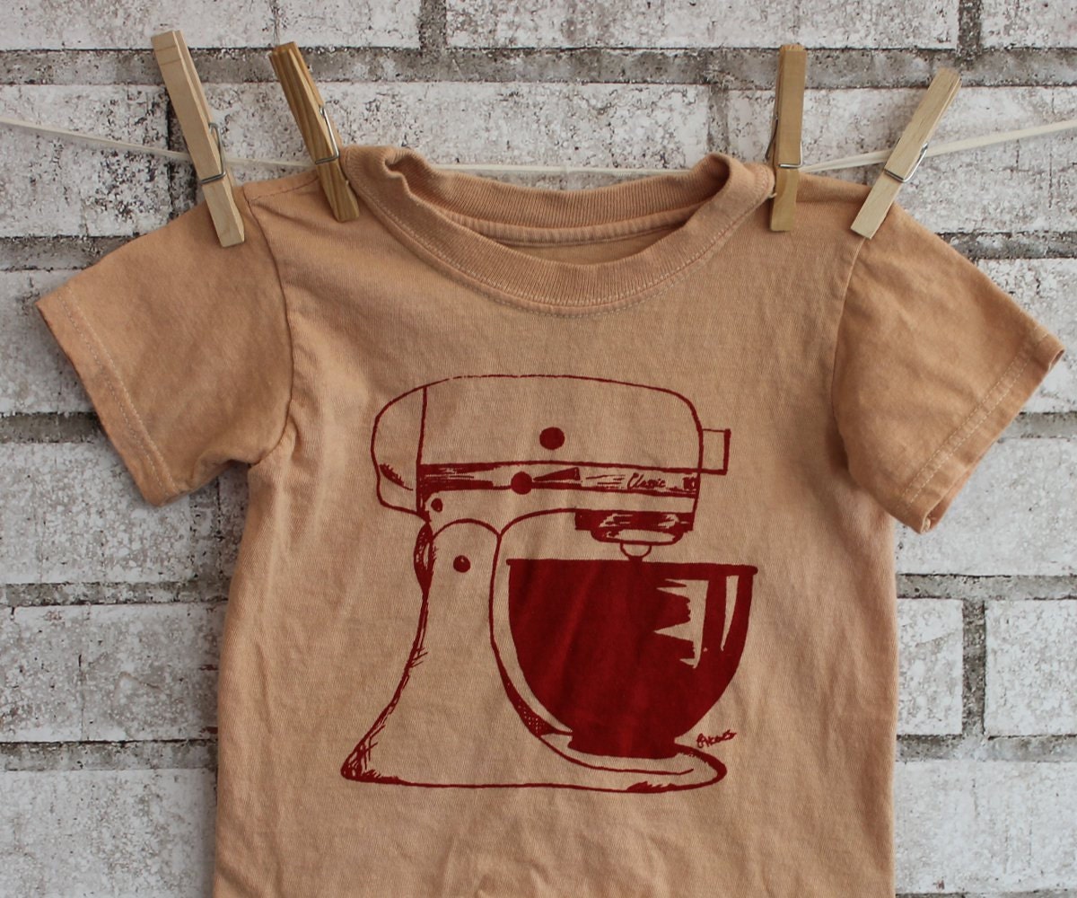 Kitchen Aide Mixer Tshirt for children, hand dyed and printed, Peachy tan or custom colors