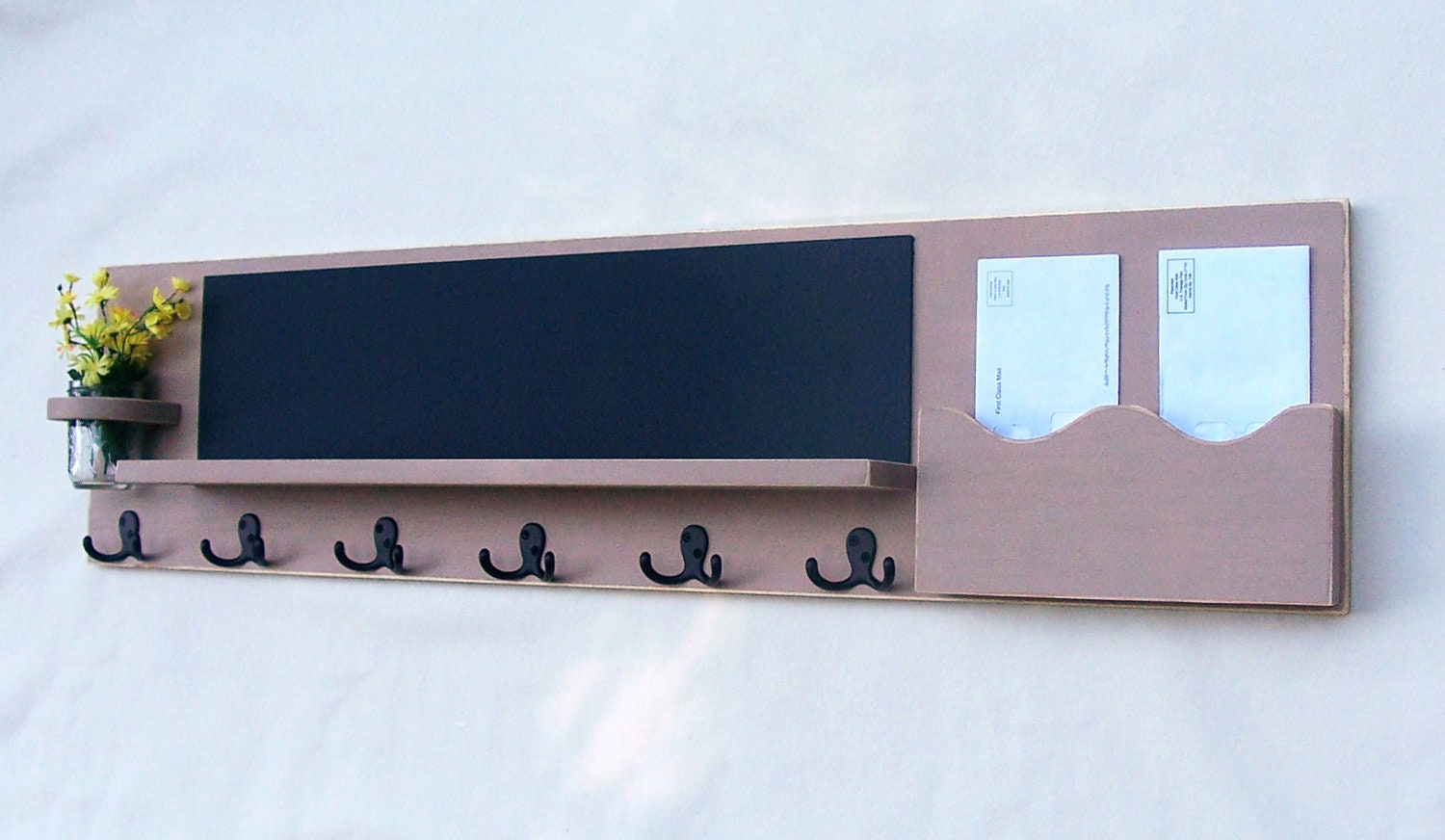 Chalkboard Mail Organizer - Chalkboard  - Coat Rack - Mail Holder - Letter Holder - Jar Vase - Wood