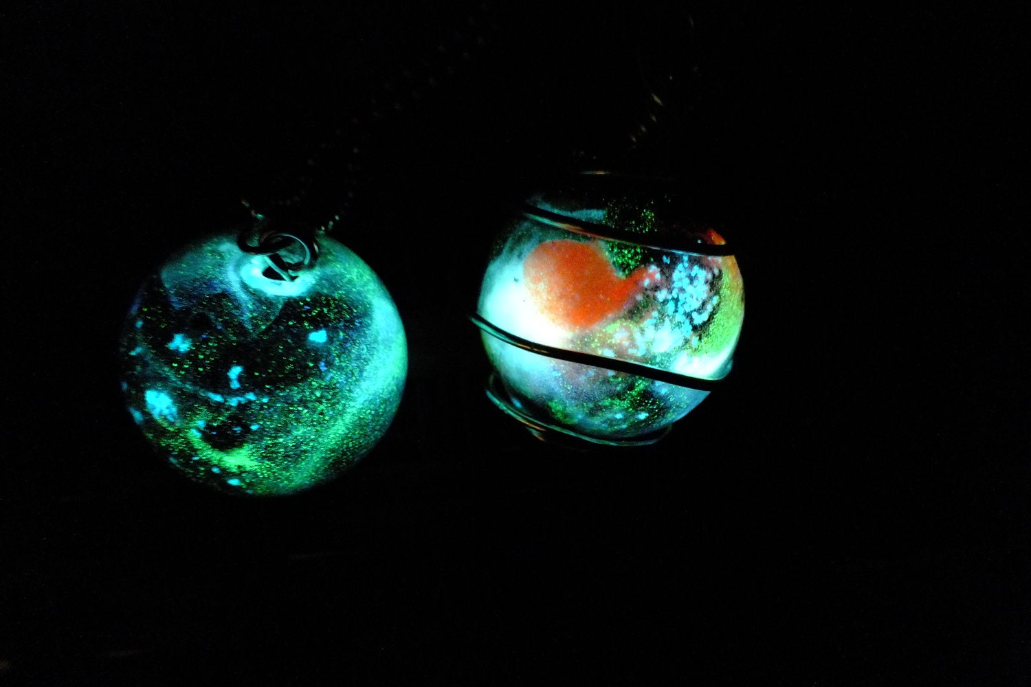 Glow In The Dark Glass Marble Galaxy Necklace