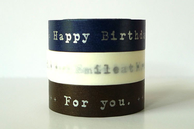 NAVY SILVER Happy Birthday Washi Tape Thank You Japanese Masking Tapes For You, Messages - Set of 3 PrettyTape