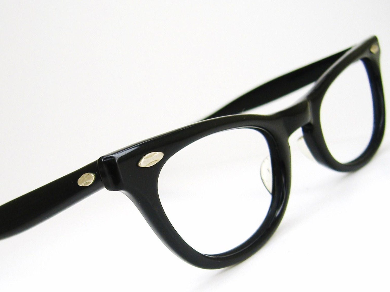Vintage Black Horn Rim Cateye Eyeglasses Eyewear Frame American Optical