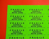 60 PERSONALIZED FRAGILE Handle with Care Labels. 2 Sheets Neon Green 1-Inch Labels. 3622