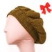 Olive Green French Beret with Red Felt Ribbon Pin