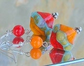 Lampwork Earrings Orange Red a Cheerful Handmade Mother's Day Gift