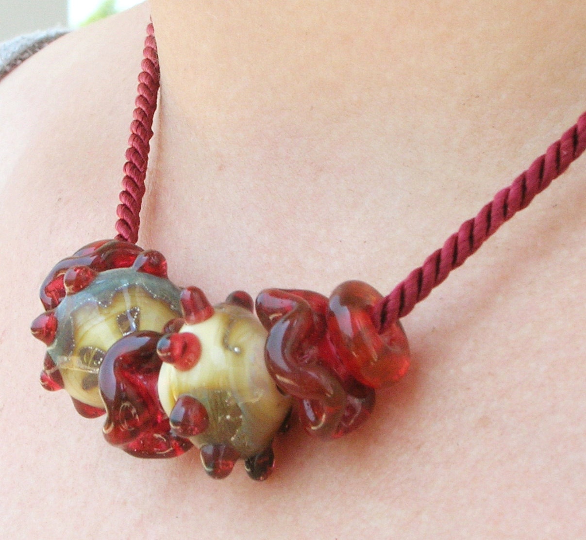 Lampwork Necklace Handmade Artisan Burgundy Lampwork Jewelry for Mom on Mother's Day