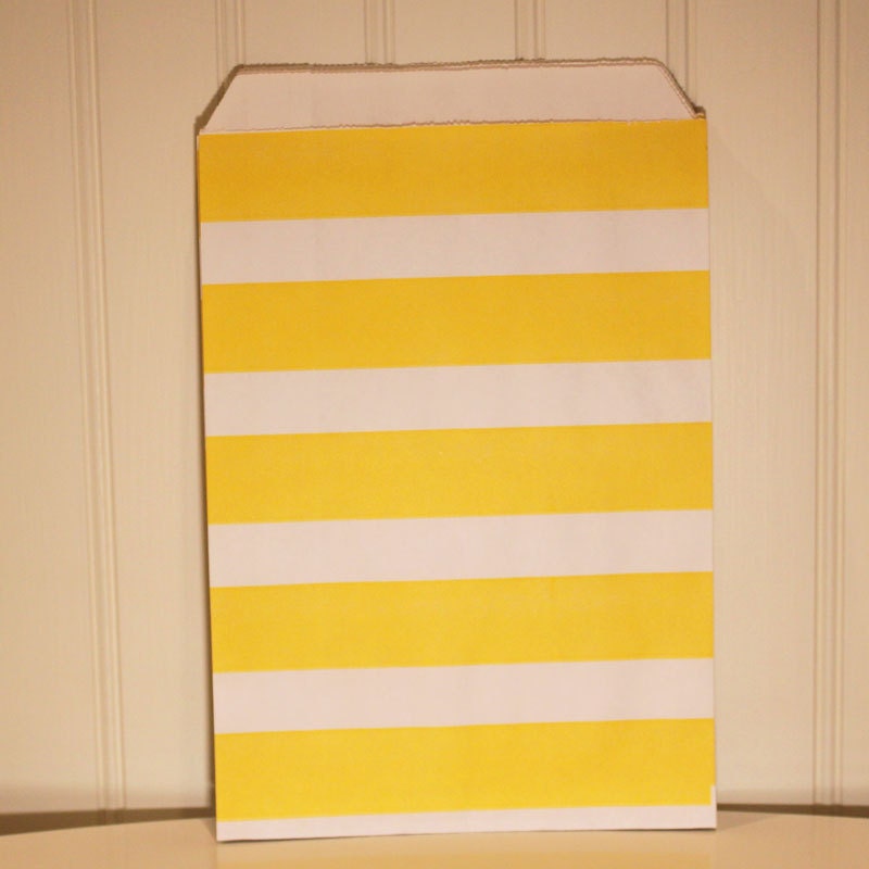 Party Favor Bags, 24 Yellow Sailor Stripe Favor Bags, Baking Supplies, Candy Bags, Treat Bags, Wedding, Birthday
