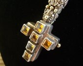 Rare Kirsten Moorhead Jewelry Bali style 925 and 18 K yellow Gold serpantine neaclace with genuine Whiskey Topaz cross