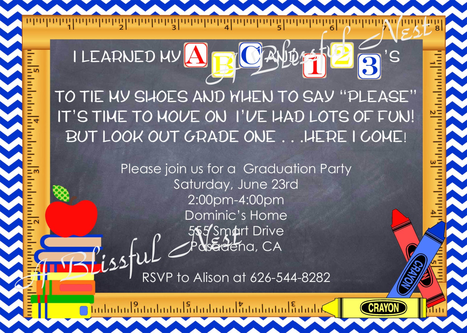 Printable Party Invitation - Back To School - Graduation Party - By A Blissful Nest