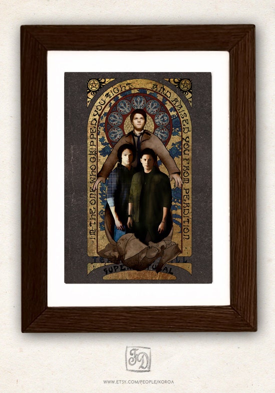 Supernatural fan art poster Sam & Dean Winchester / Castiel