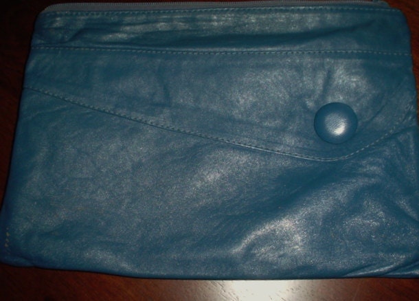 Vintage Clutch Bag, Purse - Blue with Button
