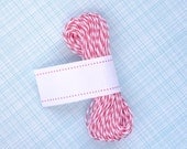 Strawberry Pink Bakers Twine - Pink and White Striped Twine (15 yards)