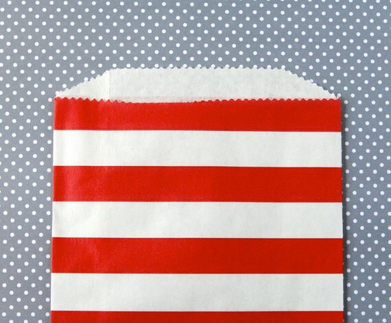 Red Horizontal Stripe Goody Bags / Favor Bags / Treat Bags (20) - 5 x 7.5 inches Il_570xn