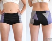 Colorblocked Hotpants - Colorblock Hot Shorts - Triangle Patch Hot Pants - Silk Jersey Booty Shorts - Retro Futuristic Tap Pants