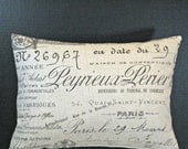 12 by 16 Inches Paris Document Script Fabric Lumbar Pillow