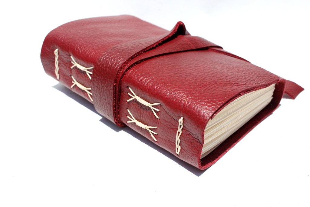 Handmade Leather Journal for the Writer or Artist - Ruby Red Sketchbook by Wee Bindery