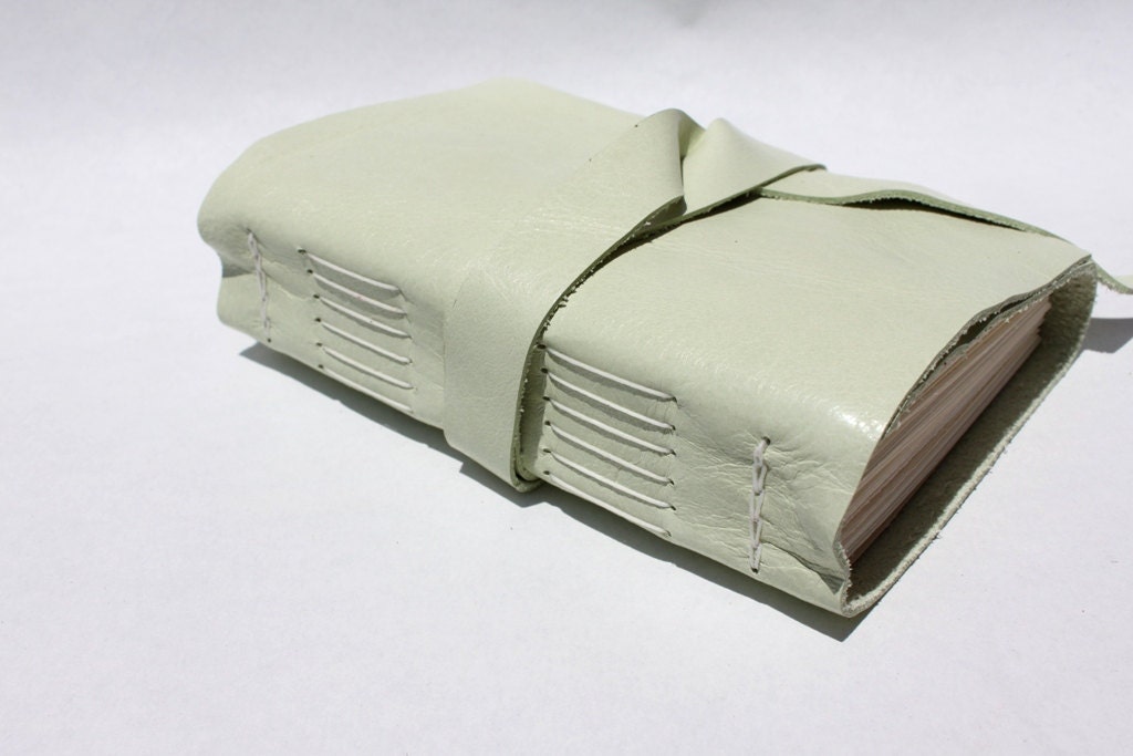 Handmade Leather Journal for the Writer or Artist - Mint Green Art Journal by Wee Bindery