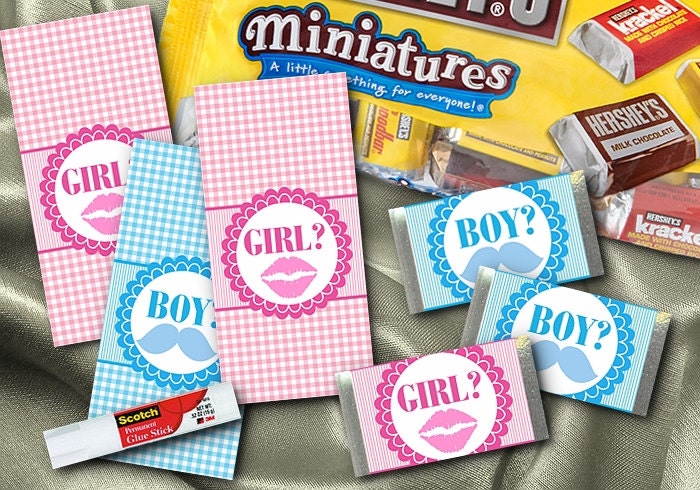 36 Hershey's Mini Candy Wrappers, Baby Gender Reveal Party, Pink, Blue Il_570xn