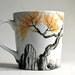 Mug - Hand painted porcelain coffee cup - Fall trees with orange leaves