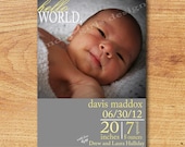 Birth Announcement-Printable Custom Card-Newborn Baby-Hello World