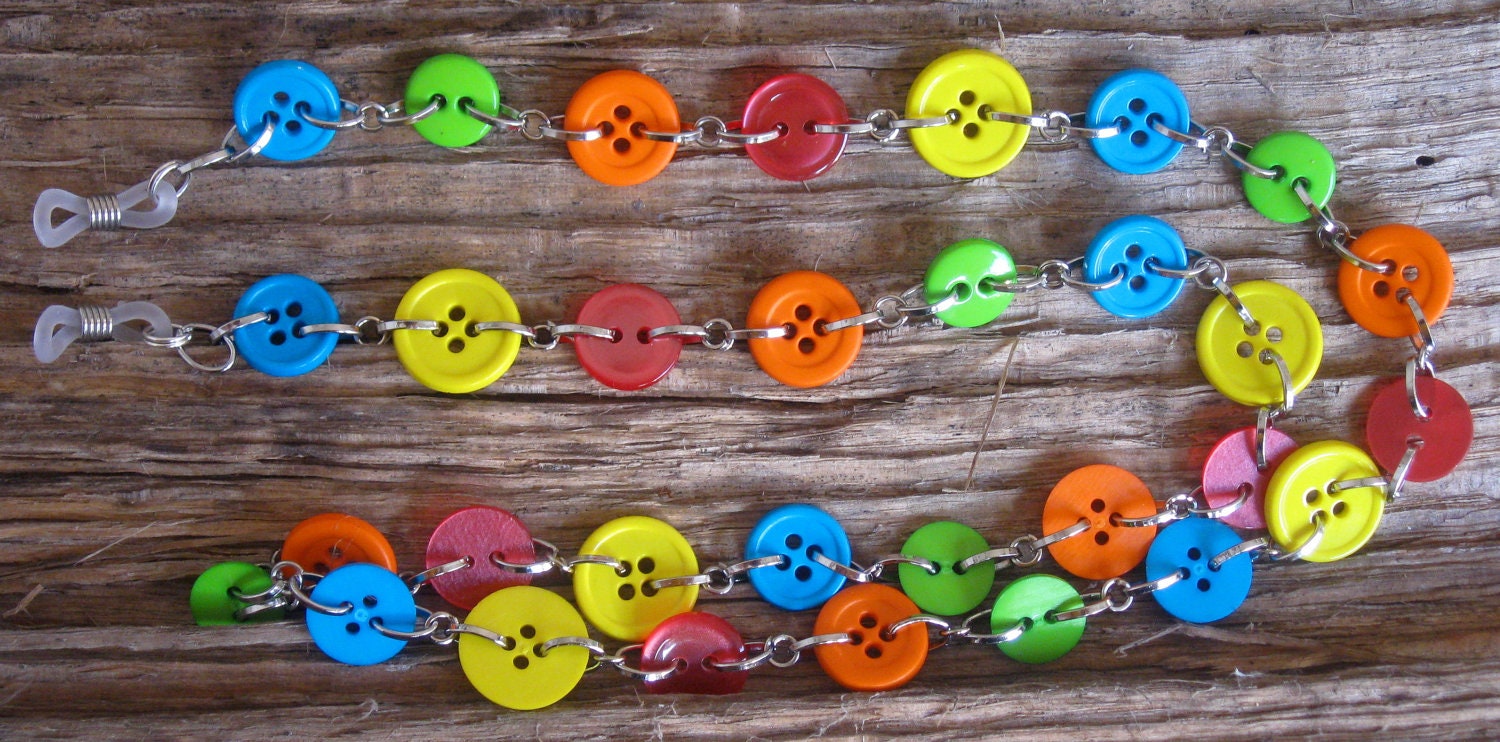Colorful Rainbow BUTTON Eyeglass Chain Holder .. FREE S/H
