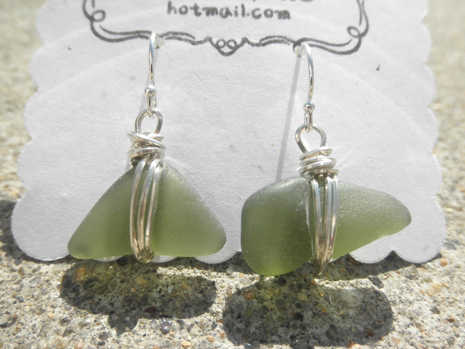 Hunter Green Wire Wrapped Earrings Lake Erie Beach Glass