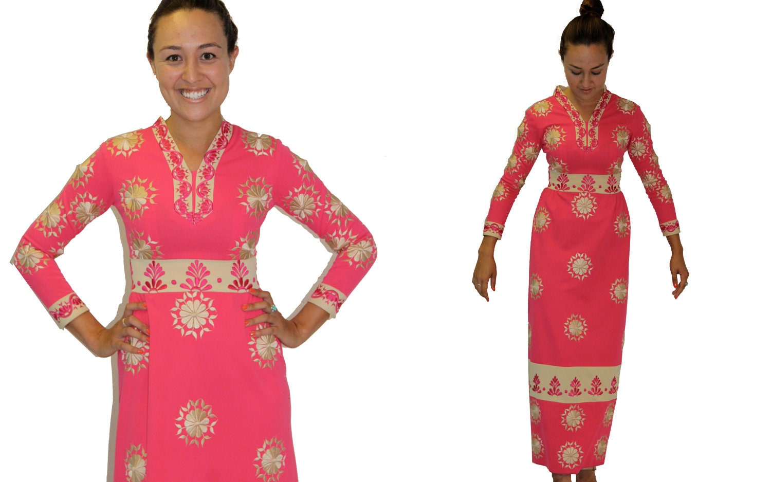 SALE - Vintage Dress Ethnic Embroidered Hostess Maxi Gown
