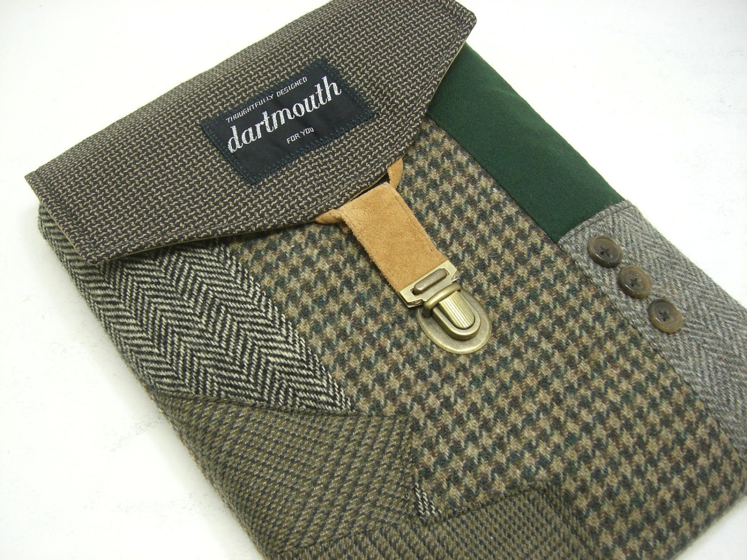 Eco friendly Recycled iPad case green wool upcycled suit coat iPad 2 padded case iPad 3 sleeve