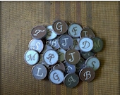 Initial Pendant Embroidered Initial Charm Personalized Pendant Under Glass Backed in French Ticking